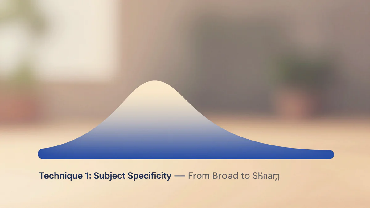 Spectrum diagram showing topic specificity from broad category to narrow angle with scope boundary
