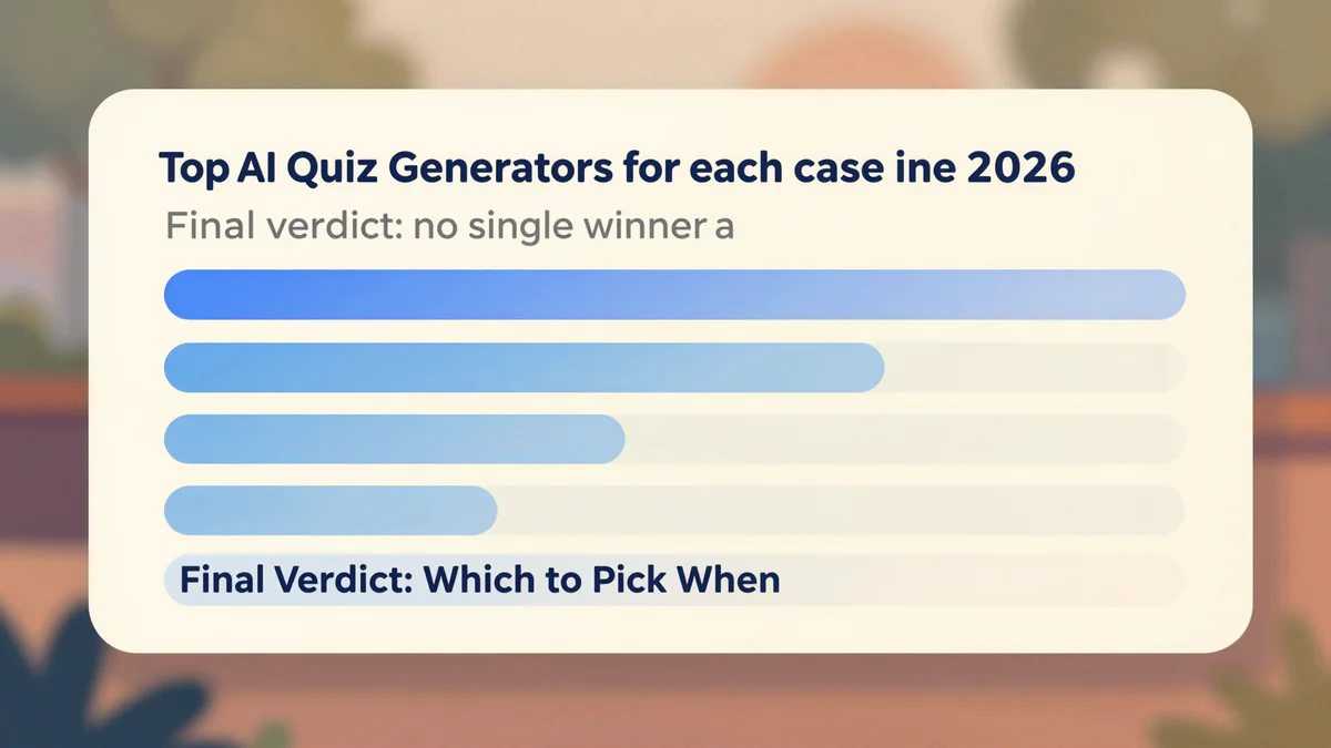 Summary verdict card listing the top AI quiz generators for each use case in 2026